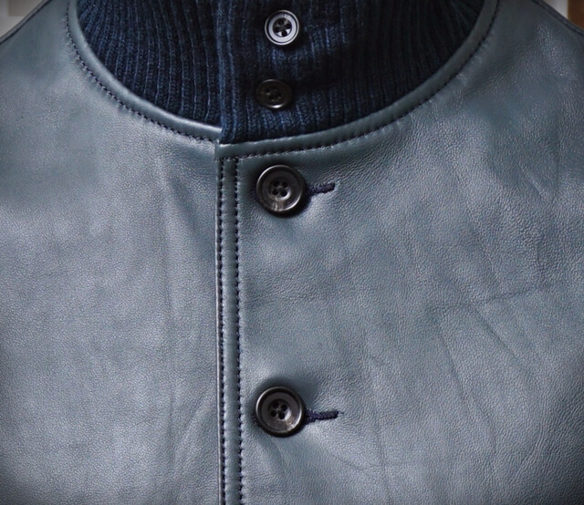 メンズのラム羊革リブライダースジャケットのボタン