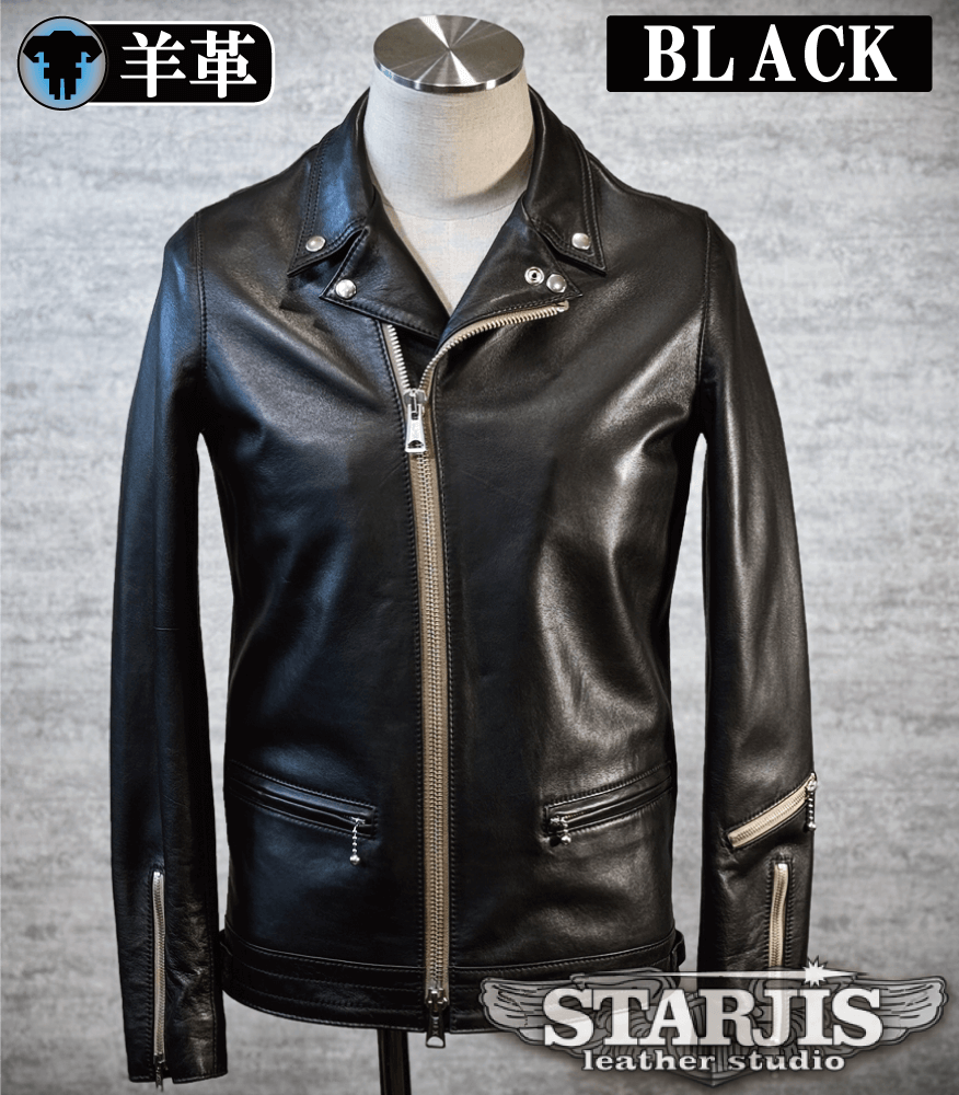 美品STARJIS ライダースジャケットダブル日本製牛革黒