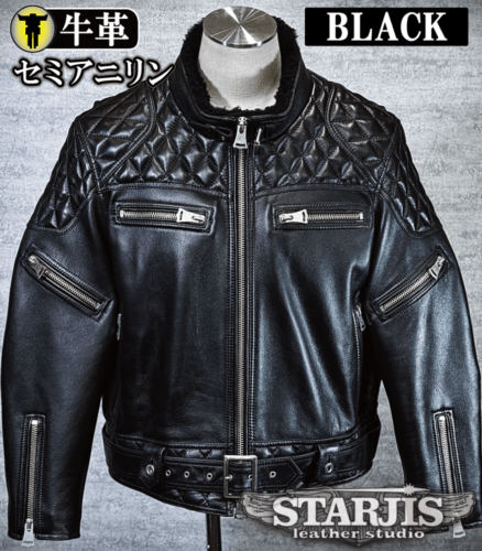 メンズのカウ牛革 立ち襟ライダースのimage画像 制作例6323