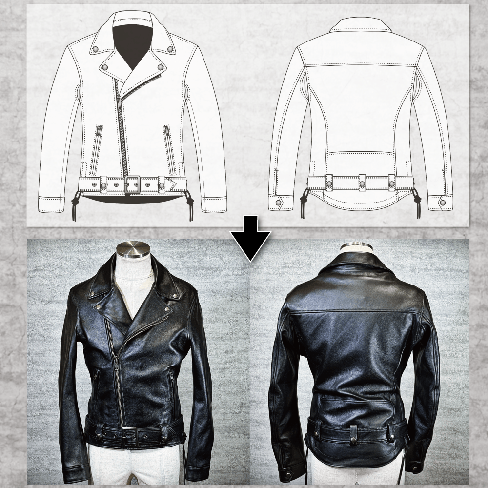 メンズのカウ牛革 ダブルライダースのimage画像 制作例1329