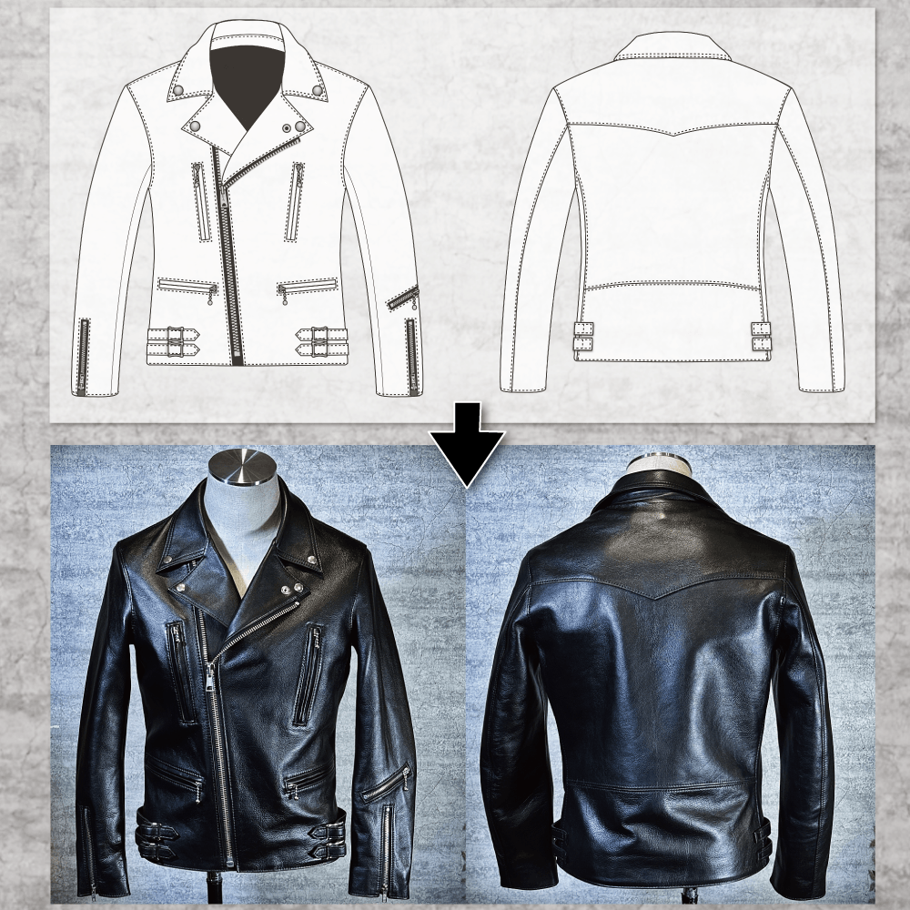 メンズのカウ牛革 ダブルライダースのimage画像 制作例5342