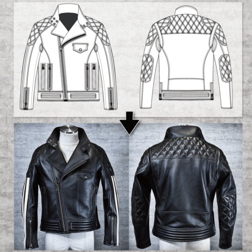 メンズのカウ牛革 セミダブルライダースのimage画像 制作例6325